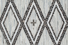 Rimini, a hand-cut stone mosaic, shown in hand-chopped tumbled Cashmere, Afyon White, and Saint Laurent,  is part of the Summit Collection by Paul Schatz for New Ravenna.