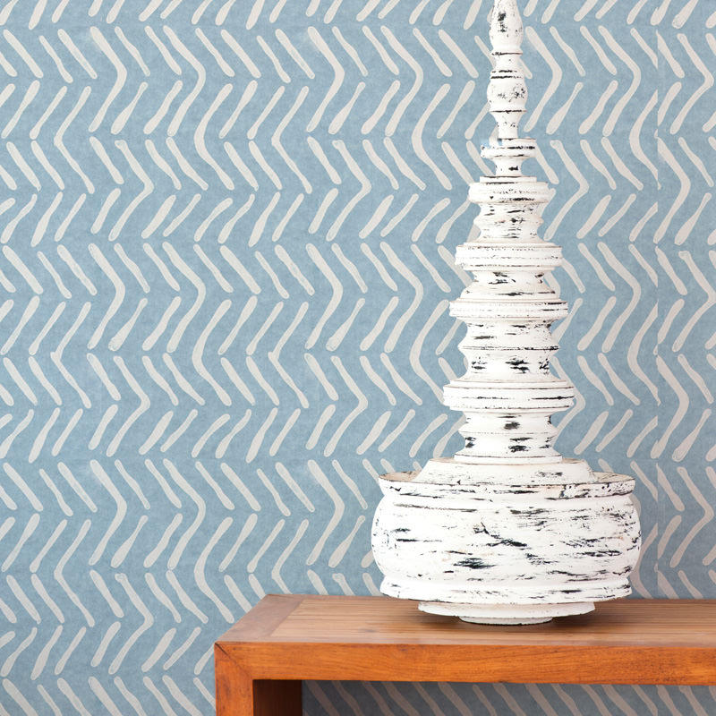 New Blue Colorways for Block Print Wallpaper by Sarah & Ruby