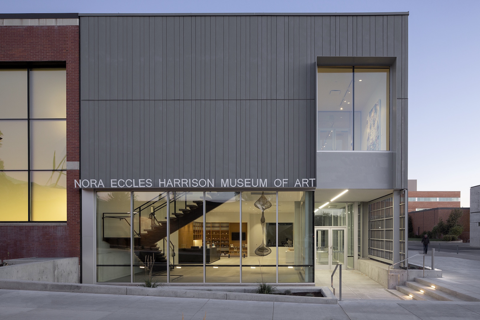 Nora Eccles Harrison Museum of Art. 2018 building renovation and expansion. Main entrance.