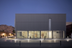 Nora Eccles Harrison Museum of Art. 2018 building renovation and expansion. Night time exterior.