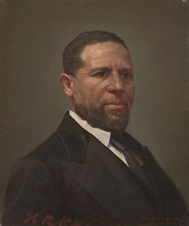 Theodor Kaufmann (1814 – 1896), Portrait of Hiram Rhodes Revels (1822-1901), 1870s. oil on mill board. 12 x 10 in. Transfer from Olin Library, Photography Courtesy of the Herbert F. Johnson Museum of Art, Cornell University, Ithaca, New York. 69.170.