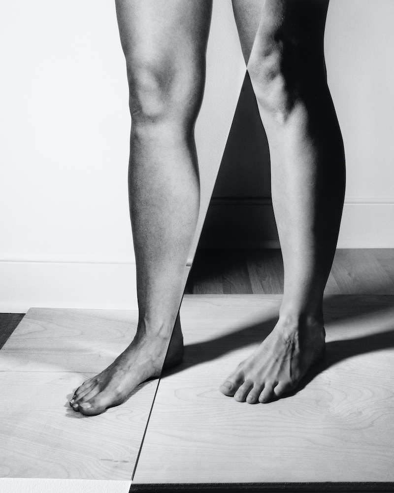 Kim Hoeckele, Legs in Contrapposto with birch and oak stage, 2018. Courtesy the artist.