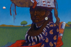 T. C. Cannon (1946–1978, Caddo/Kiowa), Indian with Beaded Headdress, 1978. Acrylic on canvas.Peabody Essex Museum. © 2017 Estate of T. C. Cannon. Photo by Kathy Tarantola.