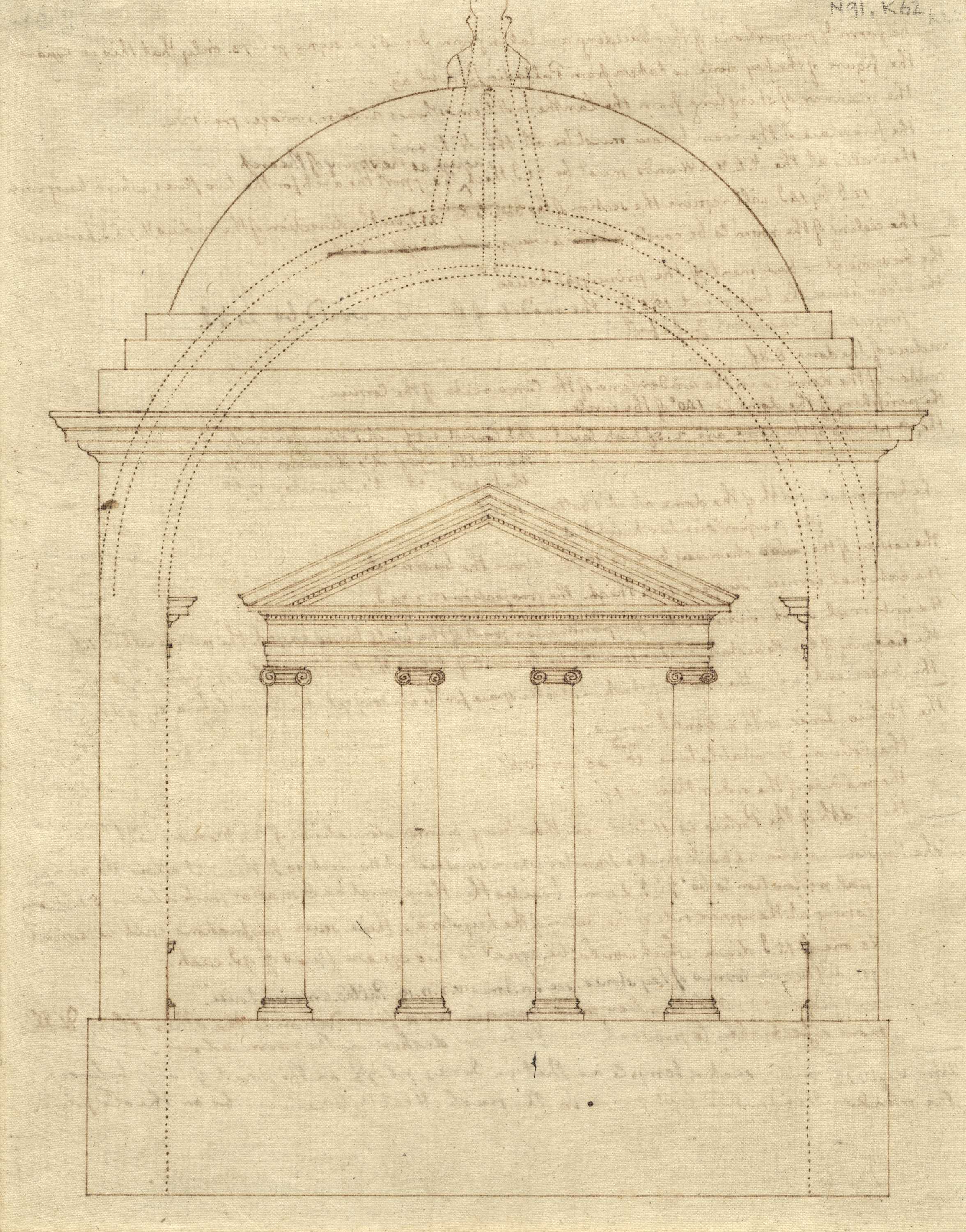 Thomas Jefferson (American, 1743−1826) Monticello: ionic portico and dome, recto, probably 1778 Coolidge Collection of Thomas Jefferson Manuscripts, Massachusetts Historical Society N91;K62