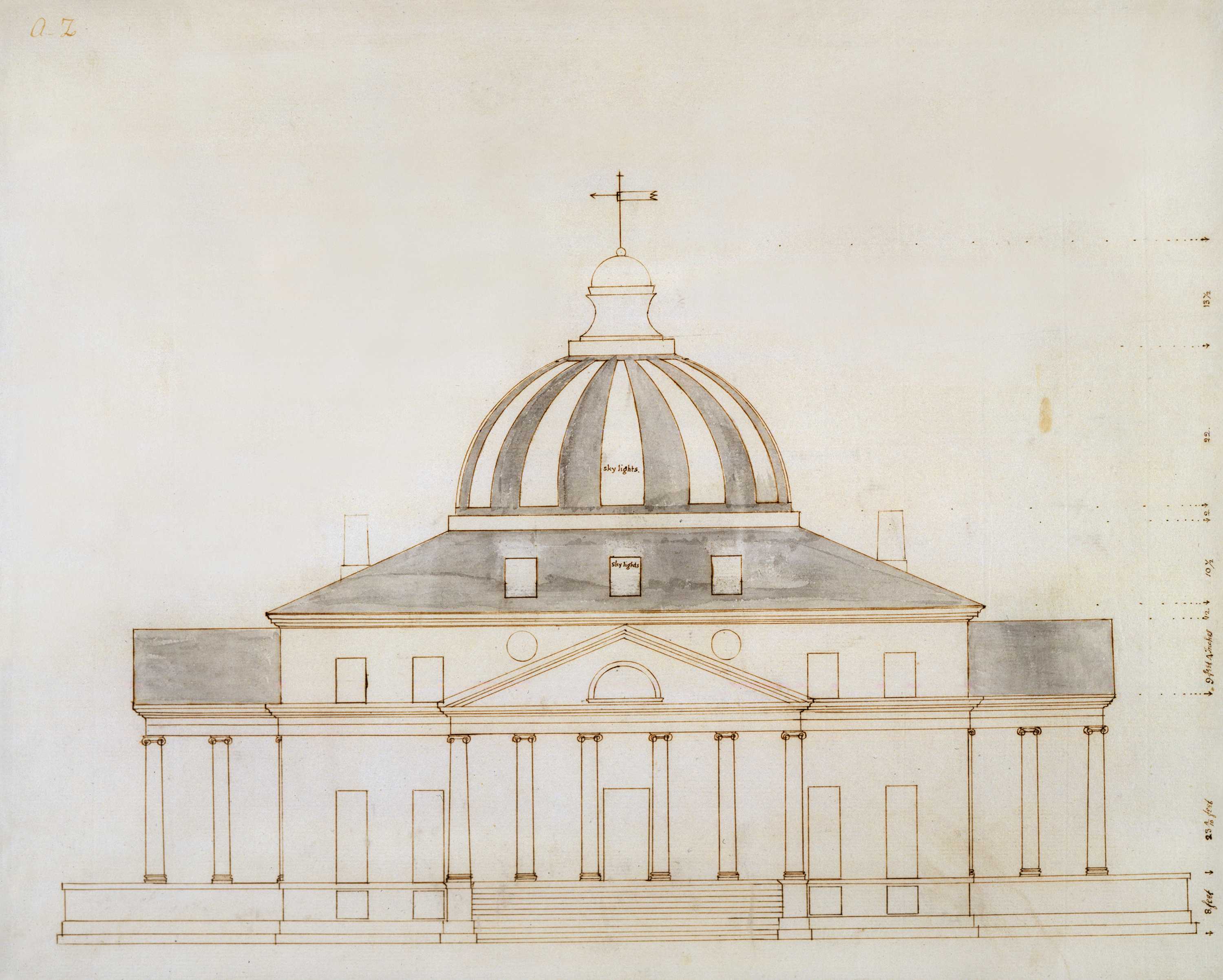 Thomas Jefferson (American, 1743–1826) Proposed sketch for the President’s House, elevation, 1792 Pen and ink with gray wash Courtesy of the Maryland Historical Society 1976.88.6