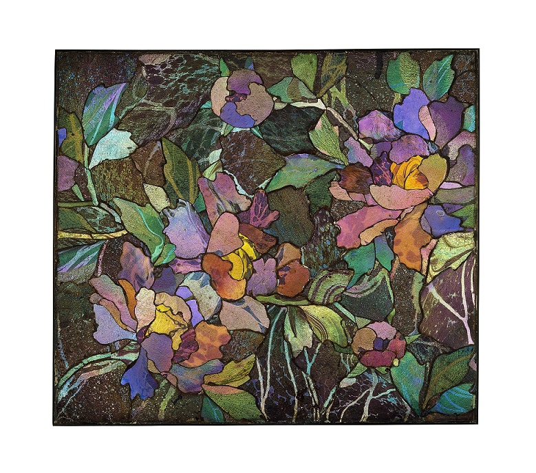 Mosaic panel with peonies, about 1900–1910. Tiffany Glass and Decorating Company or Tiffany Studios.