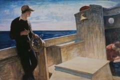 N.C. Wyeth (American, 1882-1945) Eight Bells (Clyde, Stanley and Andrew Wyeth aboard Eight Bells), 1937 Oil on hardboard Bank of America Collection